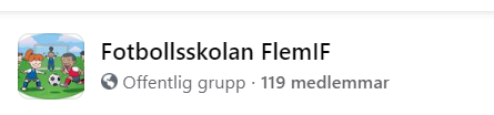 Tecknad bild på barn som spelar fotboll brevid namnet Flemingsberg IF.