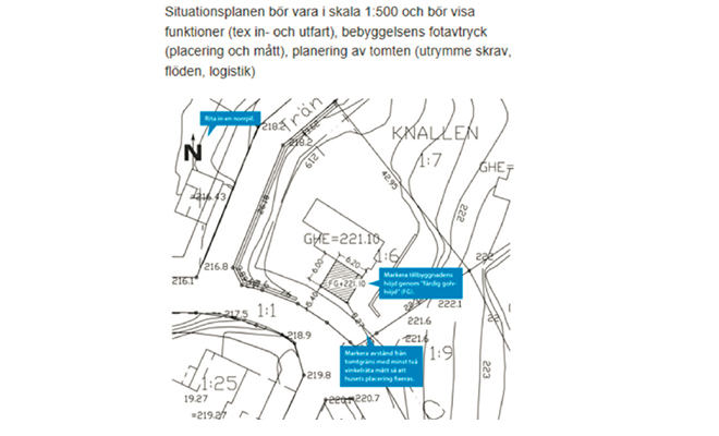 Situationsplanen bör vara 1:500.