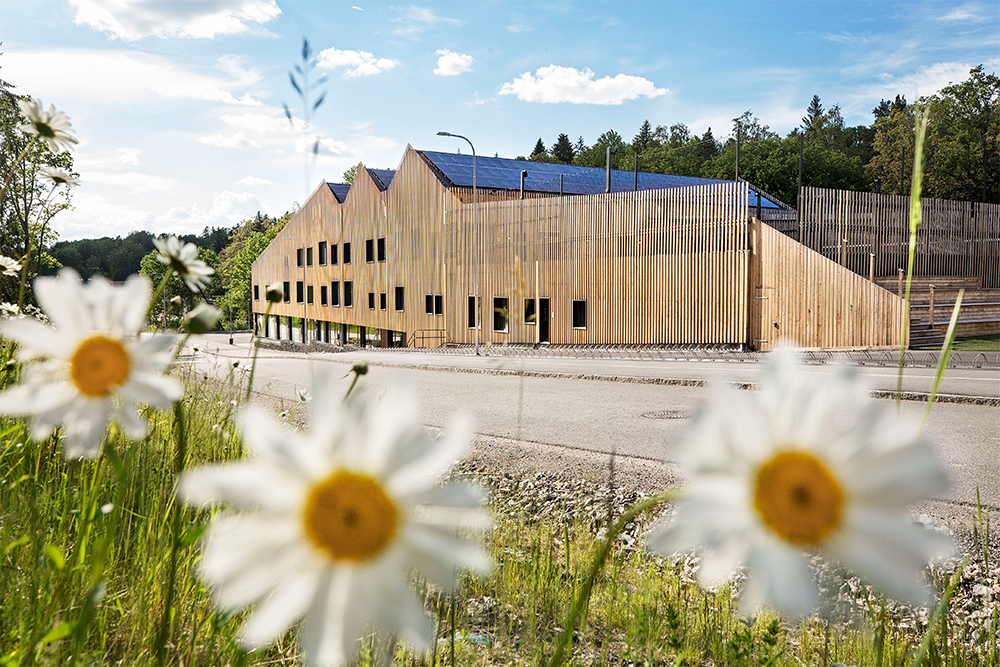 Exteriör på Skapaskolan, en byggnad i trä. Foto: Håkan Lindgren
