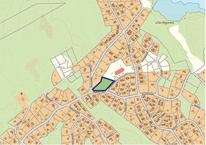 Karta som visar var Högmoraparken ska byggas.