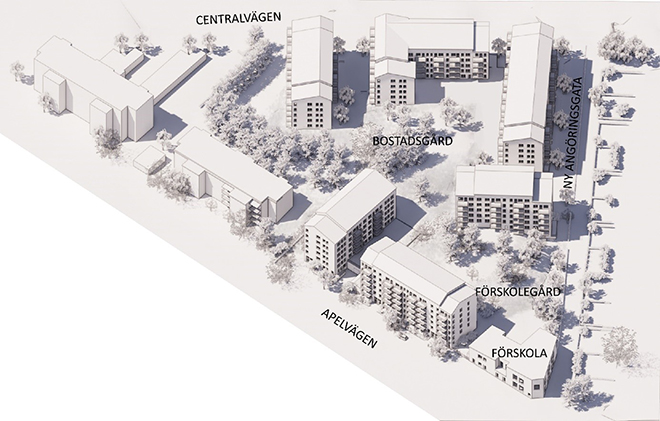 Fågelperspektiv över planområdet.