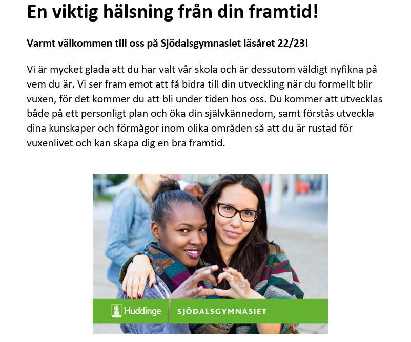 Välkomsthälsning nya elever.