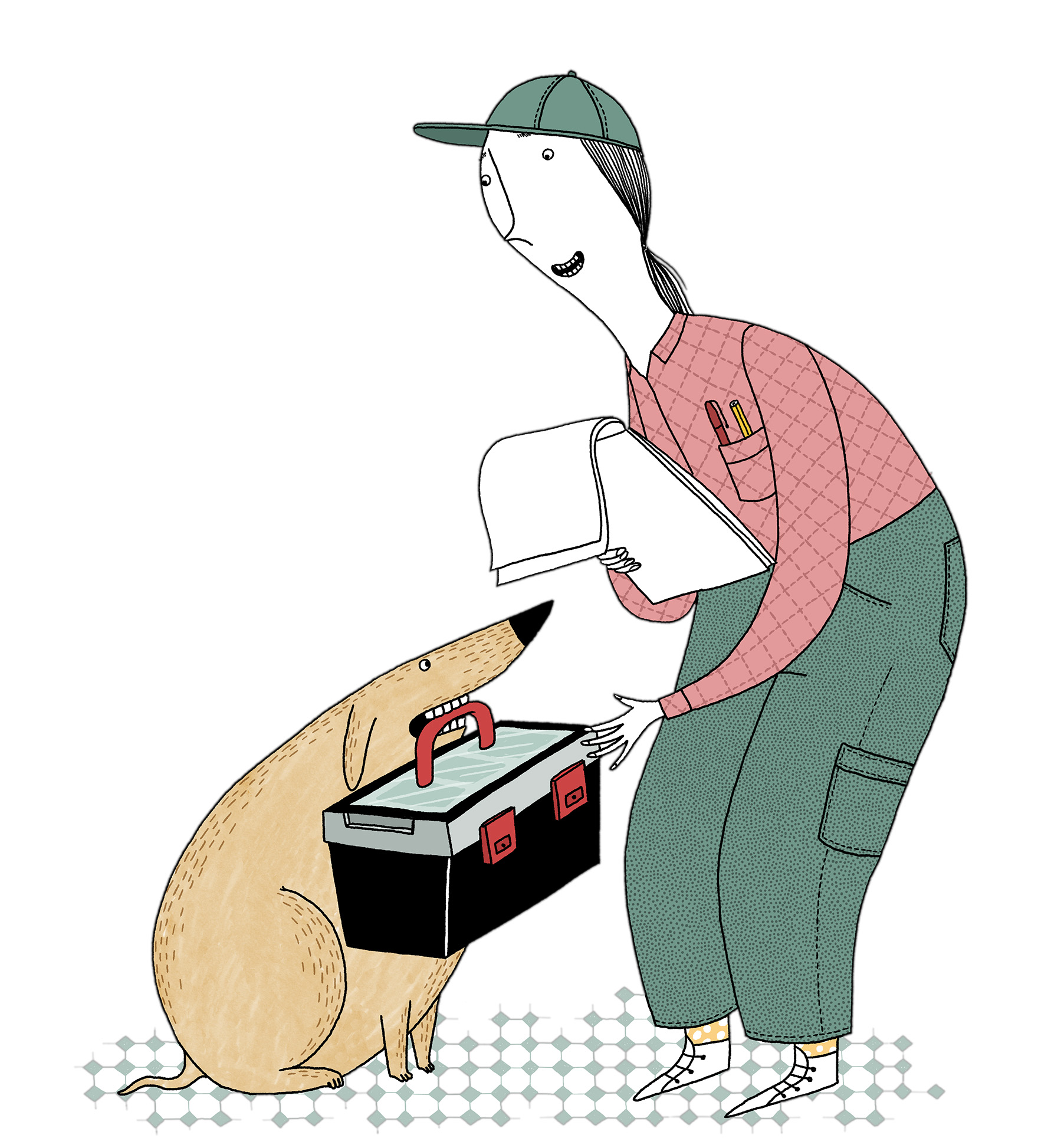 Person med hund. Illustration. 