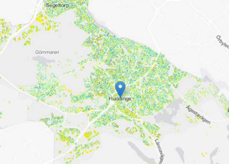 Solkarta över Huddinge kommun.