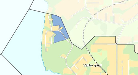 Karta visar två områden för exploateringsavtal som är belägna mellan Mälaren och Vårby gård.