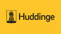 Gul Huddinge-logotyp på gul bakgrund.
