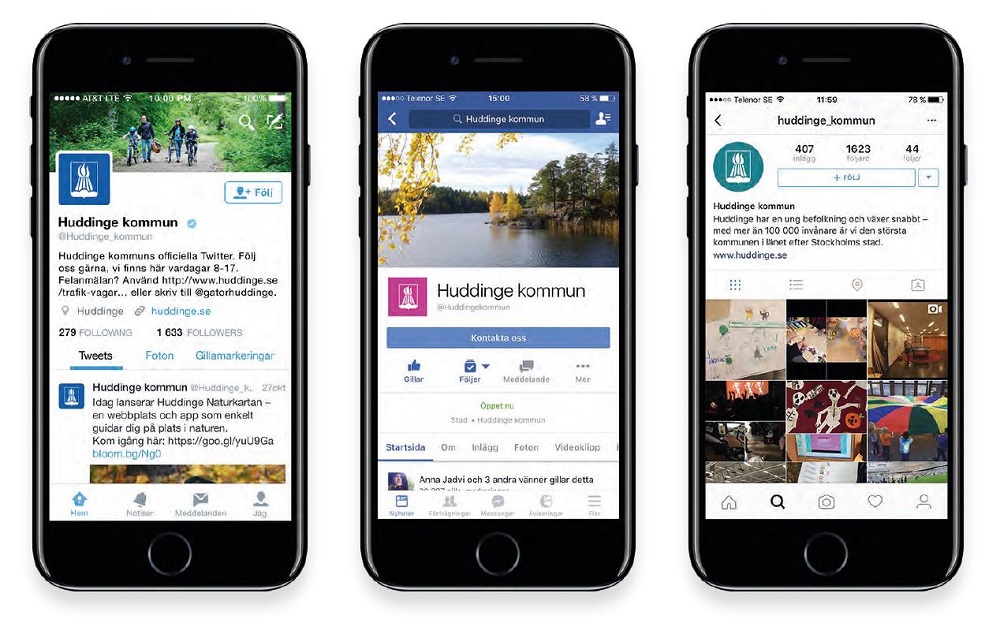 Tre mobilskärmar med olika exempel.
